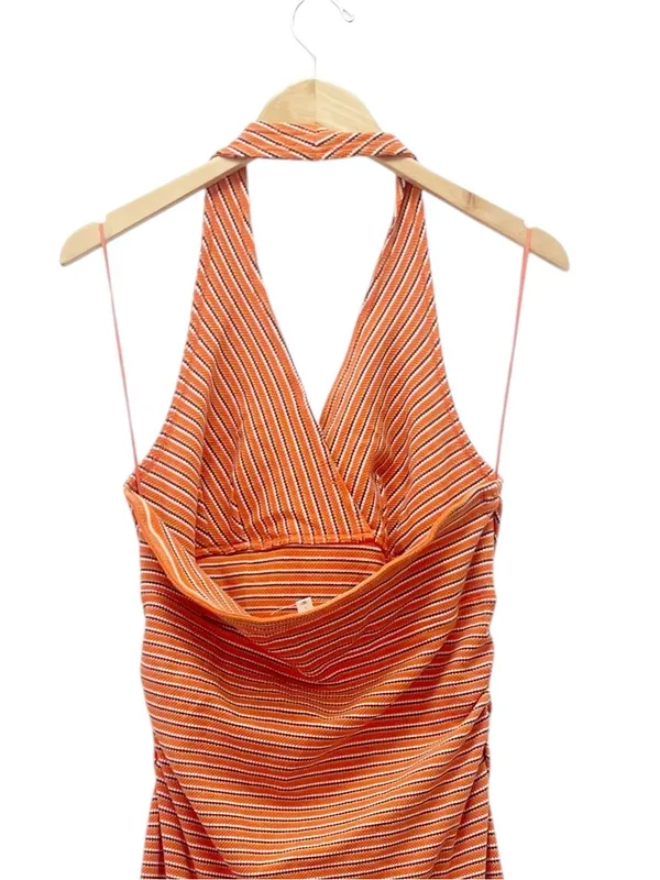 Pilcro High Tide Halter Slim Midi Dress Large Orange Stripe Anthropologie - Image 6