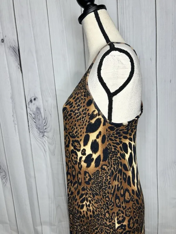 12PM By Mon Ami Maxi Dress Womens Sz S Spaghetti Strap Animal Print Knit - Image 5