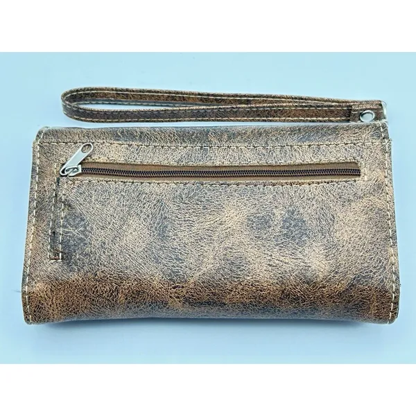 Faux Leather Trifold Brown Wallet Christian Organizer Clutch Matthew 19:26 Cross - Image 2