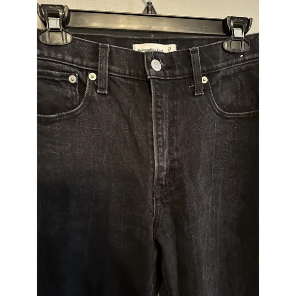 Abercrombie & Fitch High Rise‎ Mom Jeans Women's 27/4S Black Distressed Fringe - Image 2