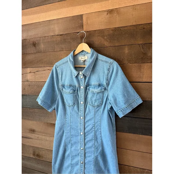 Madewell Denim Shirt Dress Snap Front Stretch Jean Dress Size 14 - Image 4