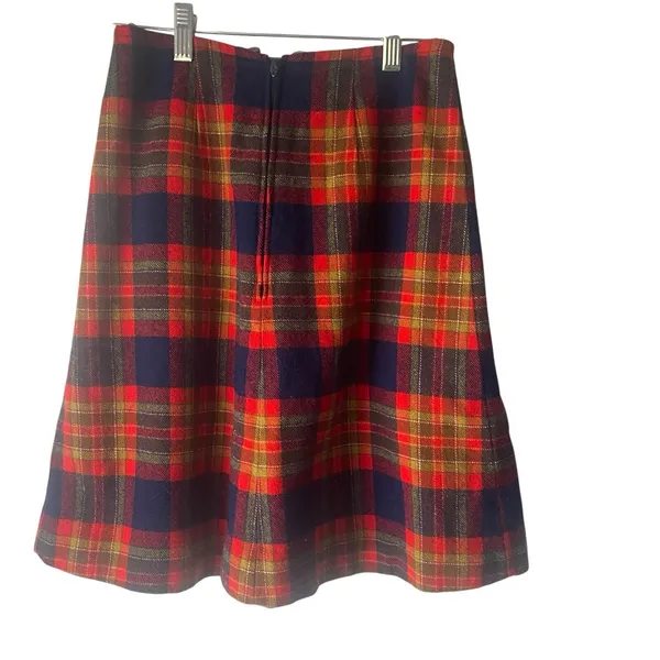 Vintage 90s Size XS Wool Blend‎ Red Plaid Academia Tweed Above Knee Skirt - Image 4