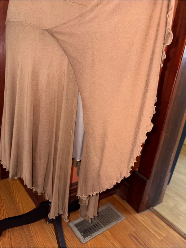Vintage Y2K To The Max V-Neck Brown Halter Dress with Beaded + Sequin Trim - Image 6