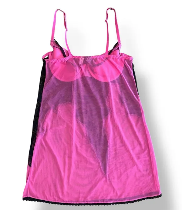 Frederick’s of Hollywood Vintage Pink Black Lace Sheer Camisole Tank Top Size XL - Image 4