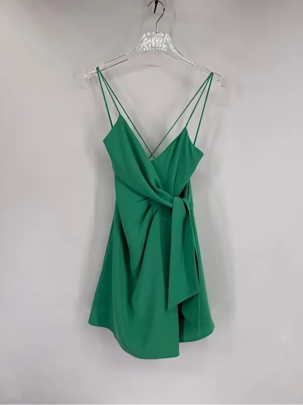 Alice and Olivia‎ green mini dress with front tie size 2 - Image 2