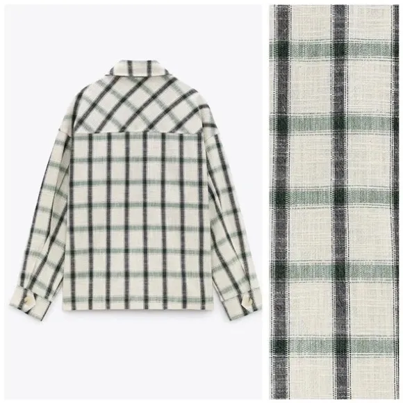 NWT Zara Plaid Overshirt Jacket Green Cream Relax Fit Bloggers Fav S - Image 9