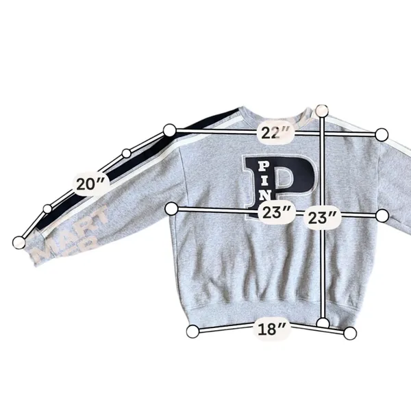 Victoria's Secret PINK Gray Varsity Patch Crewneck Sweatshirt Striped Sleeve L‎ - Image 5