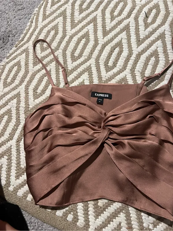 Express Women's Satin Twist-Front Crop Top - Brown - Image 3