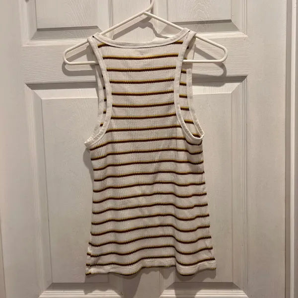 Aerie Striped Thermal Tank Top‎ Size L White Brown Yellow Purple Ribbed Knit - Image 4