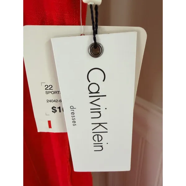 NWT Calvin Klein Fire Red Linen Blend Pintuck Fit & Flare Dress 10 CD8M1583 - Image 4