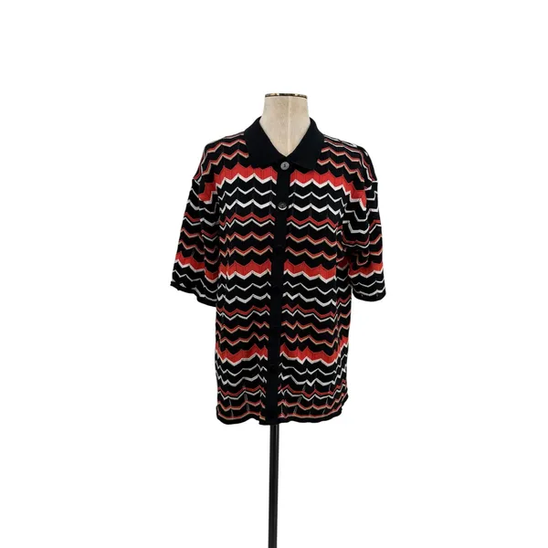 Seven Wonders‎ Andrea Knit Top Jaffa Combo Chevron Button Front Collared Size M - Image 2