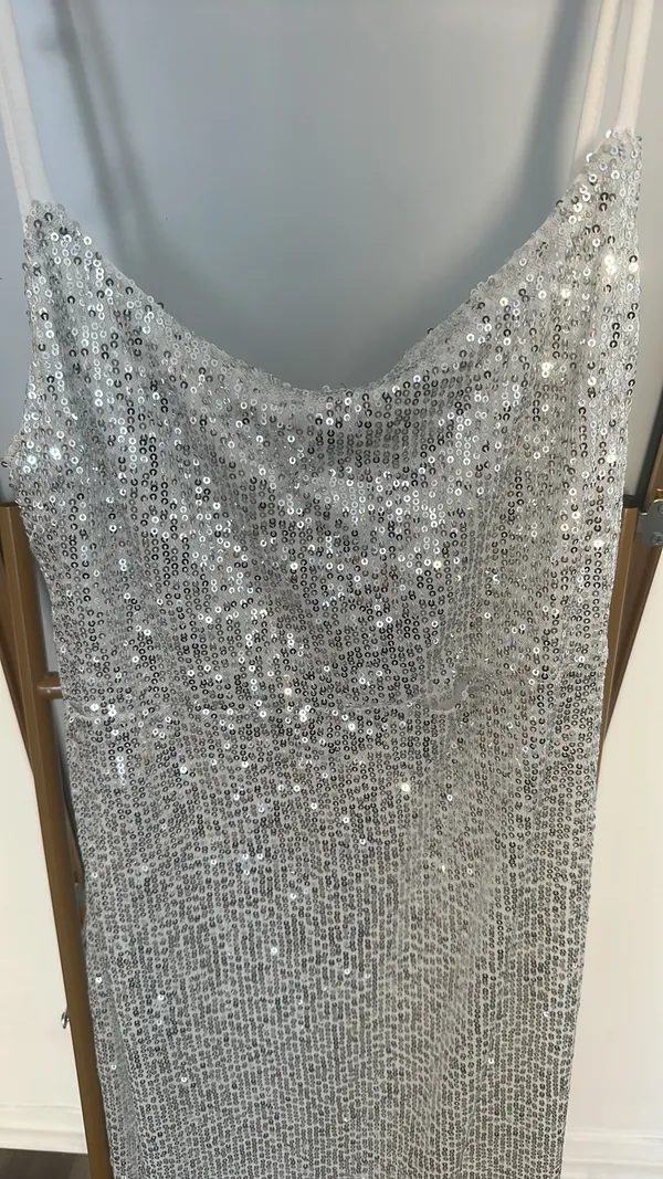Spaghetti Straps Sequin Maxi Dress Silver - Image 6