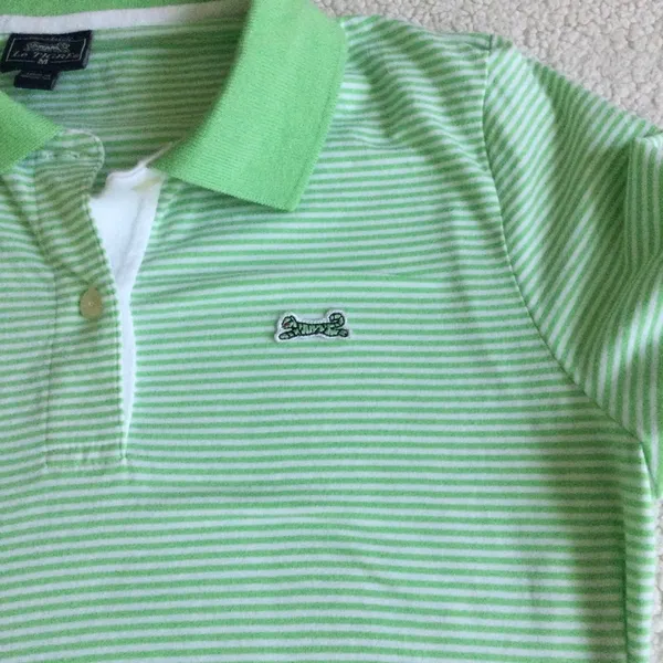 Y2K Polo Shirt Stretch Green Striped - Sz Medium - Image 2