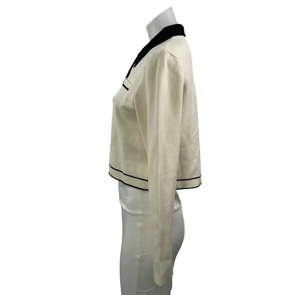 Oak + Fort Cream Black Knit Long Sleeve Button Down Cropped Cardigan Sweater M - Image 2