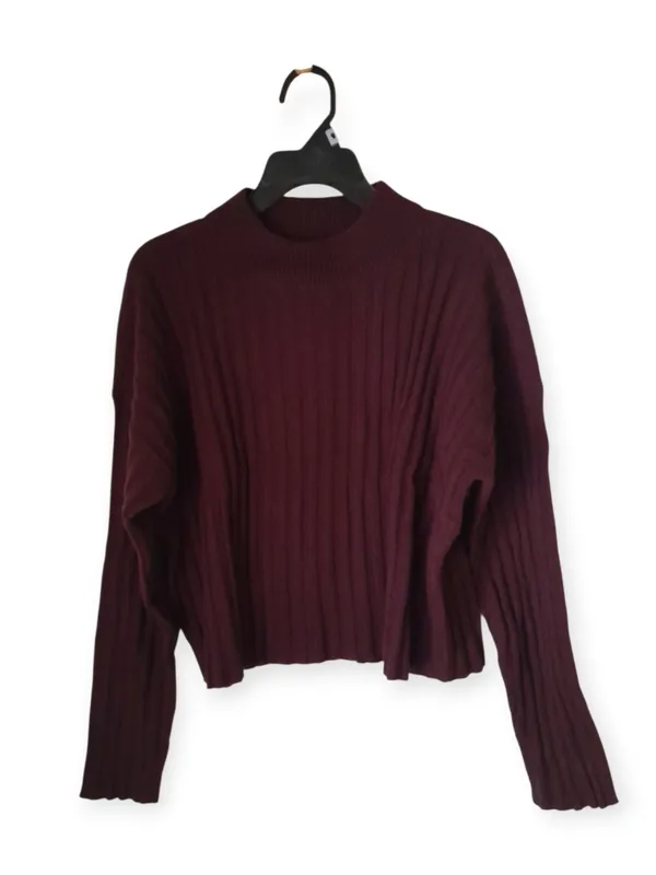 Madewell Cropped Ribbed Mockneck Sweater Plum XL NWT - Image 4