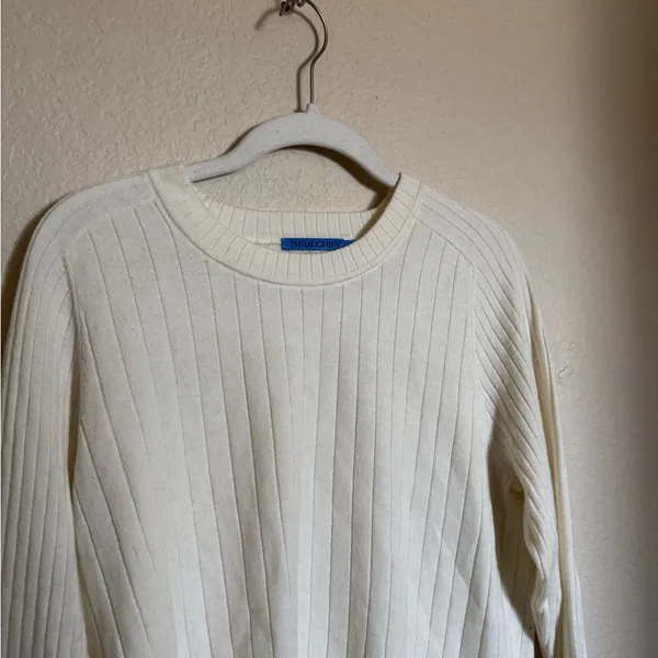 J. McLaughlin Anika Wool Blend Sweater Sz‎ Large Wide Rib Crewneck Ivory - Image 3