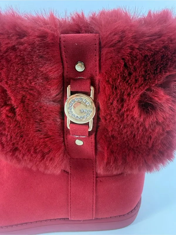 GBG Los Angeles Aleya G by Guess Red Faux Fur Cold Weather Winter Boots Women 6M - Image 2