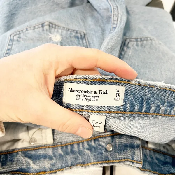 Abercrombie & Fitch 90's Straight Leg Ultra High Rise Curve Love Jeans Blue 12 - Image 3