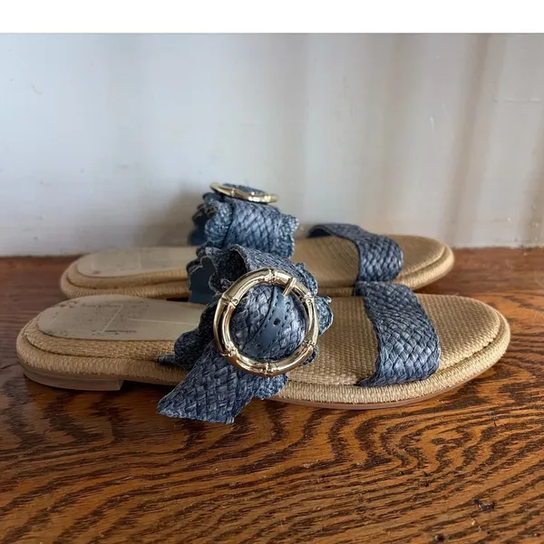 Dolce Vita Blue Woven Scalloped Buckle Slide Sandals Womens 8.5 Flat Summer Shoe - Image 7