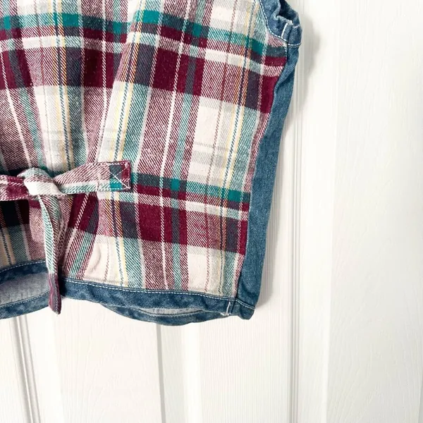 Metro Express Vintage Denim Chambray Red Plaid Flannel Back Button Vest L 14/16 - Image 11