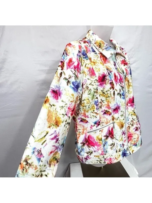 Christopher & Banks fully Zipped Multicolored Floral Jacket Size L - Image 5