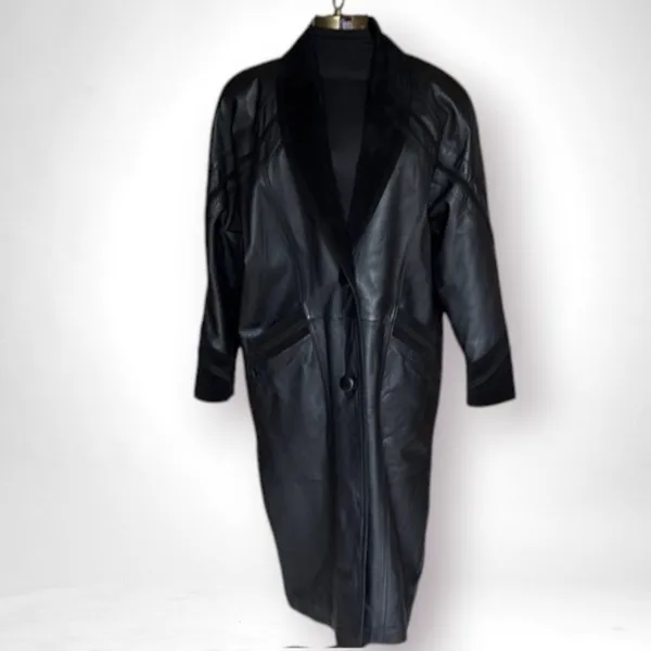 Vintage Worthington Black Leather Long Coat Petite Large - Image 3