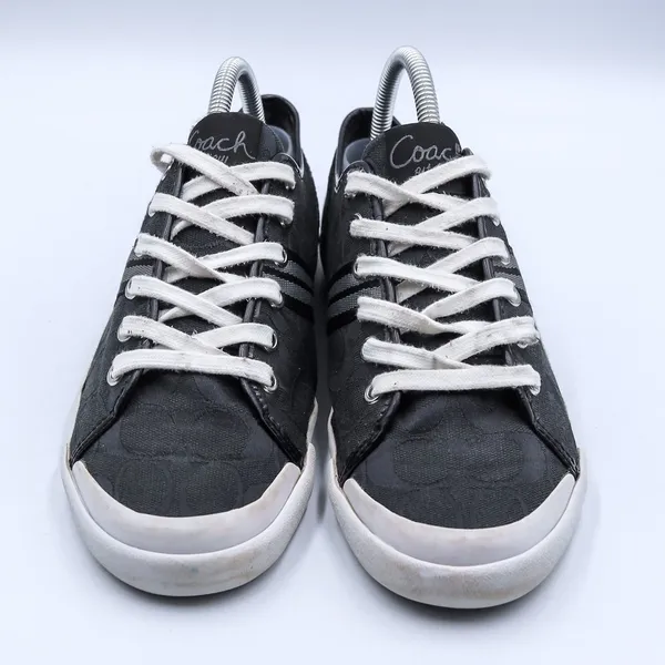 Coach Polly Signature Monogram Sneakers Womens 9B Black Jacquard Patent Low Top - Image 2