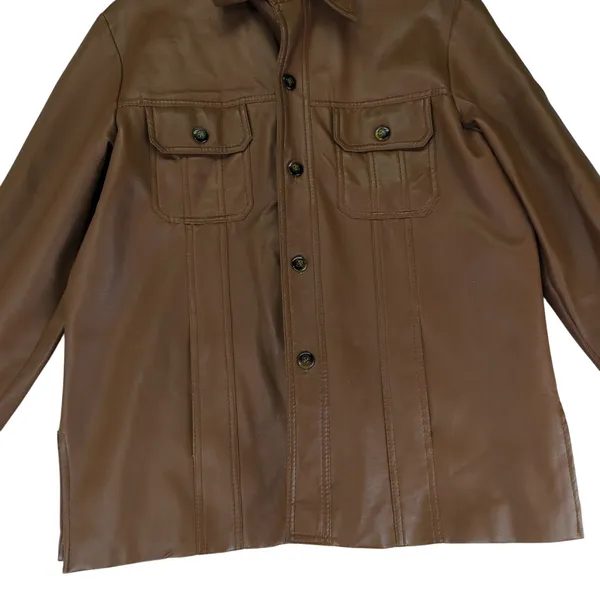 Vintage Stix Baer Fuller Vegan Faux Leather Jacket Brown Women's Large Vinyl‎ - Image 4