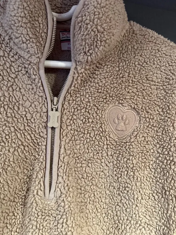 BOBS Skechers XS Beige Sherpa Fleece Quarter Zip Pullover Paw Print Cozy - Image 2