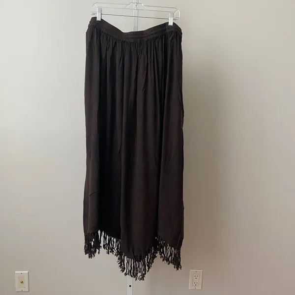MAMTA Rayon Boho Western Fringe Embroidered Maxi Skirt Plus Size Black - Image 5