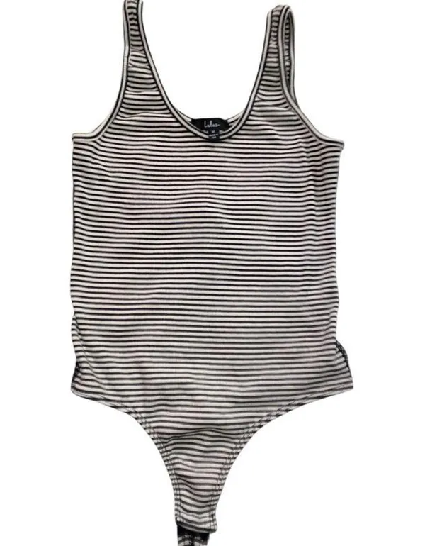 Lulus Bodysuit Sleeveless Striped White Sheer Small - Image 4