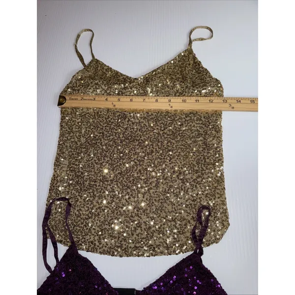 The Limited Sequin Sparkle Purple & Gold Shoulder Strap‎ Womens Tank Top S - Image 2