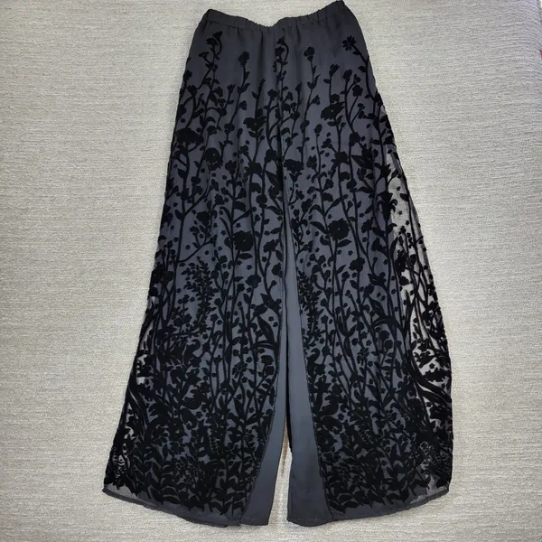 VTG Ronni Nicole Velvet Burnout Wide Leg Pants M Black Sheer Holiday Party - Image 9