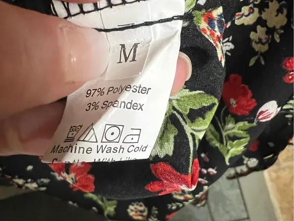 SHEIN Black Floral‎ Midi Dress with Red and Green Print - Image 3