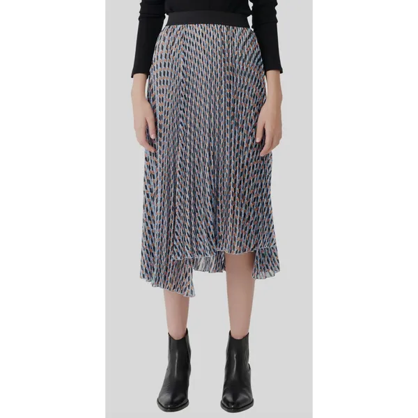 Maje Blue Jela Pleated Print Elastic-Waist High-Low Skirt Womens Size 36 - Image 15