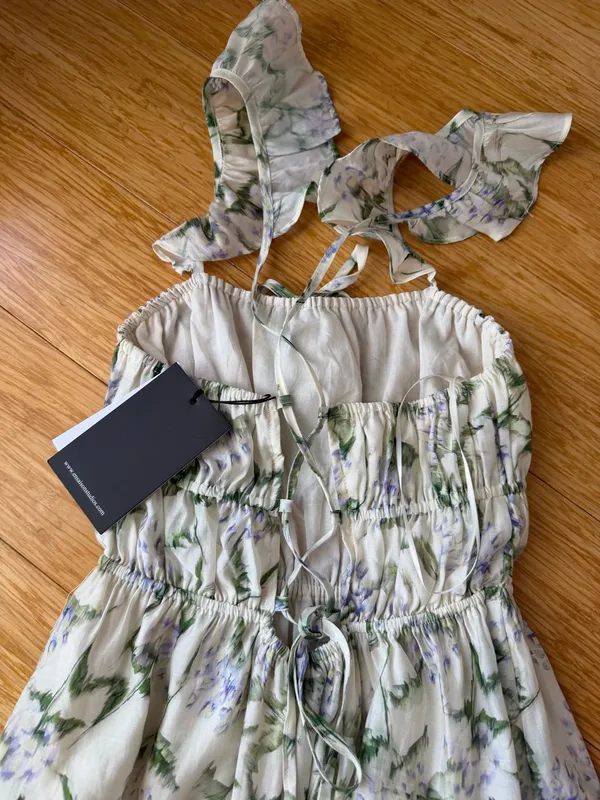 En Saison Charleston Floral Ruffle Midi Dress Natural Indigo NWT M - Image 6