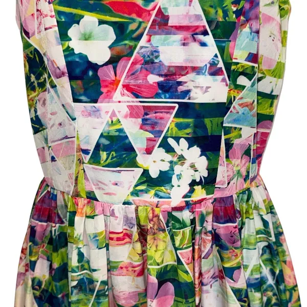 AMANDA UPRICHARD Geometric Floral Print Sleeveless A-Line Dress EUC‎ Size Small - Image 4