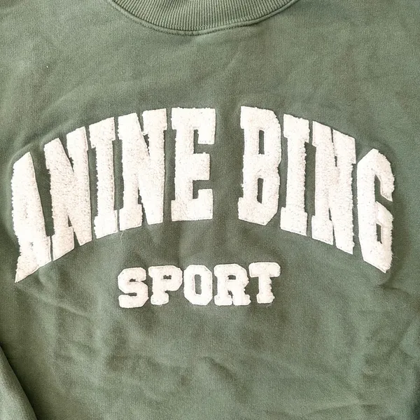 Anine Bing Sport Tyler Sweatshirt Artichoke Green Collegiate Lettering Large - Image 4