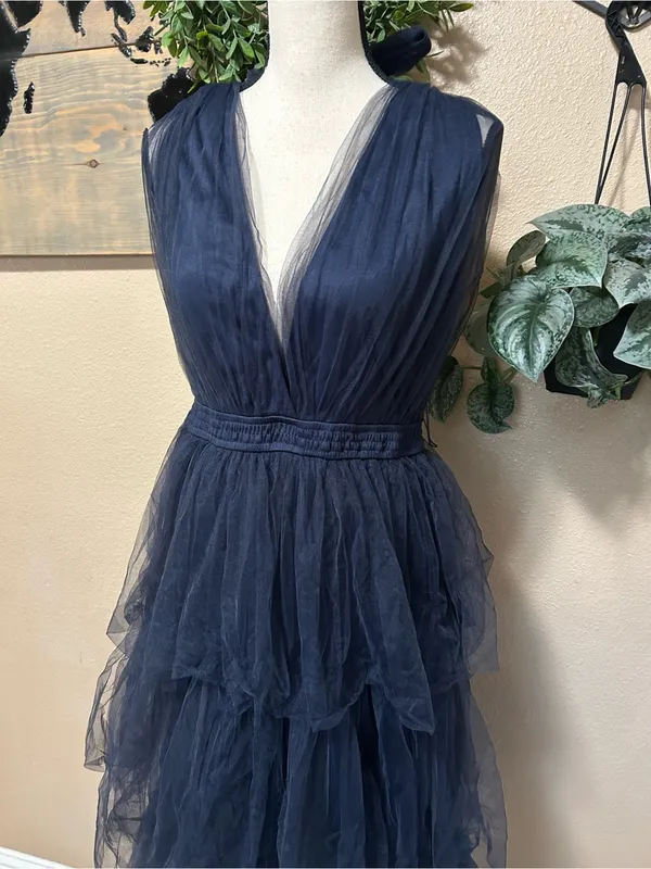 Lulus Flawless Arrival Navy Blue Tulle Tie-Strap Tiered Maxi Dress - Image 4