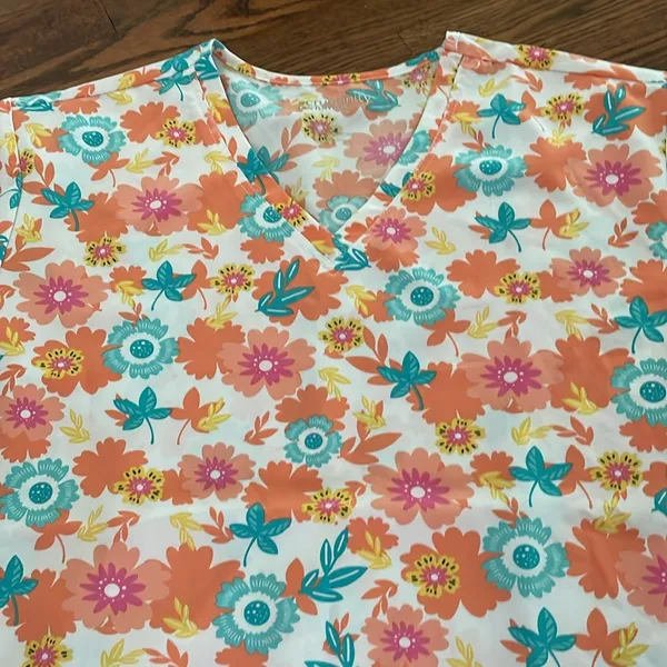 Scrubs short sleeve lightweight flower pattern Orange Size XL - Image 3
