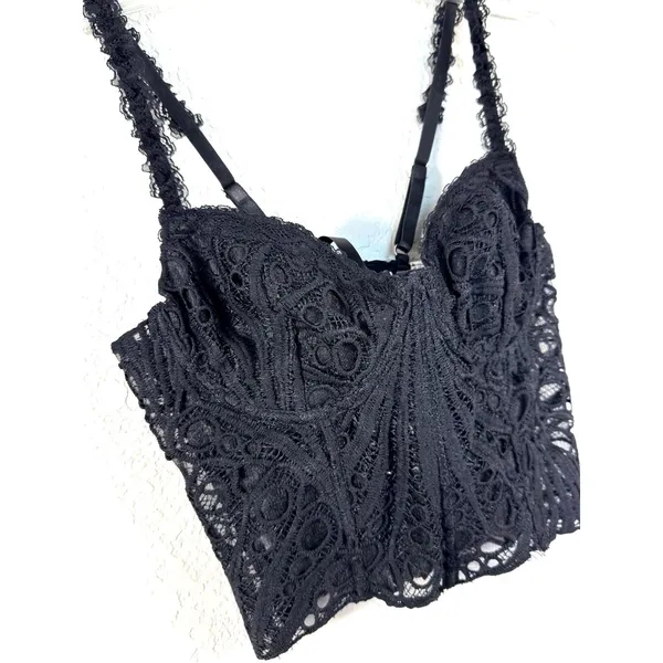 Black Lace Corset Top Bustier Lace Up Back Strappy Crop Tank Women's Size M⁠ - Image 3