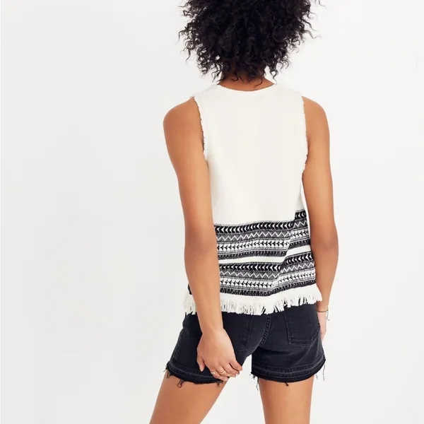 Madewell Villagrove Sweater Tank in Bright Ivory Large Aztec boho fringe - Image 2