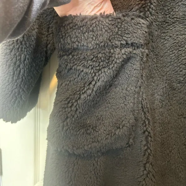 UGG Alesandra Faux Fur Wrap Coat Black Pockets Tie Waist Long Trench L / XL NWT - Image 5