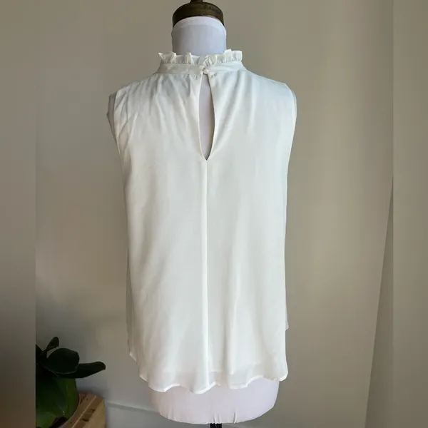 Anthropologie Sunday In Brooklyn White Pleated Ruffle Neck Blouse - Image 4