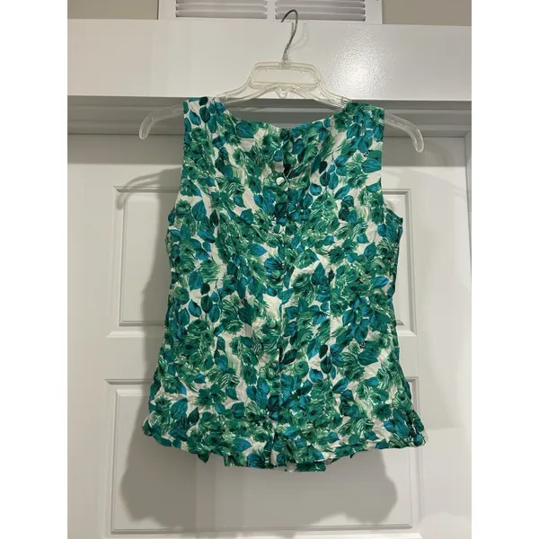 Boden Tank Size 8 Sleeveless Top Green Floral Silk Blend Button Back Preppy - Image 3