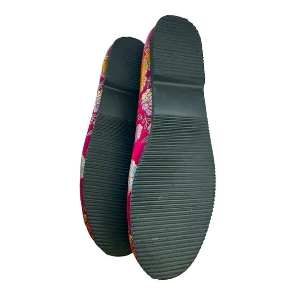 Embroidered Floral Ballet Flats Red Brocade Asian Inspired Slip-On Shoes 7.5 - Image 9