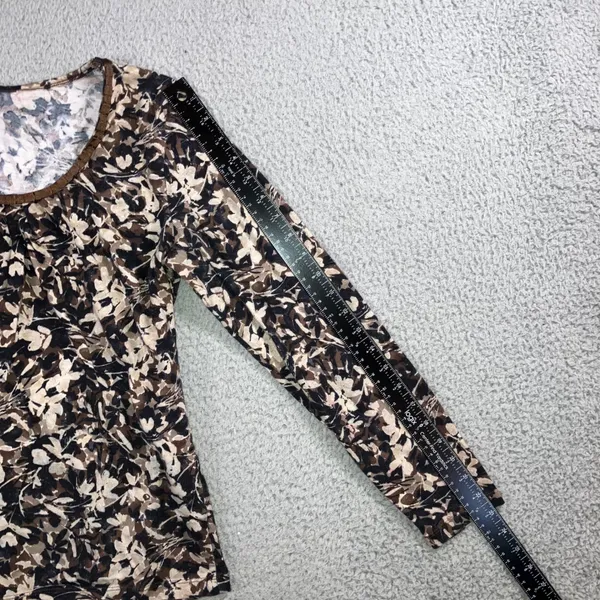 St. John's Bay Floral Cottagecore Top Small Brown‎ Scoop Neck Cotton Earthy Neutral Classic L/S - Image 12