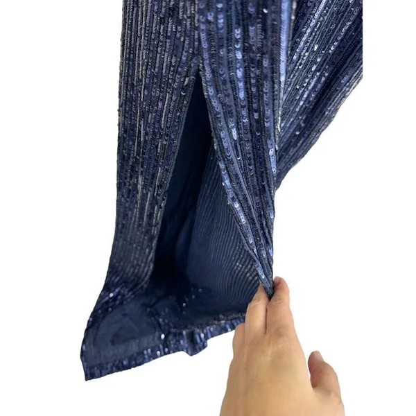 Emerald Sundae Navy Blue Sequin Column Gown Formal Dress Side Slit Size M NEW - Image 7