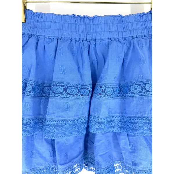 Altar'd State Winslow Blue Tiered Lace Clip Dot Mini Skort XS Boho Cottagecore - Image 3