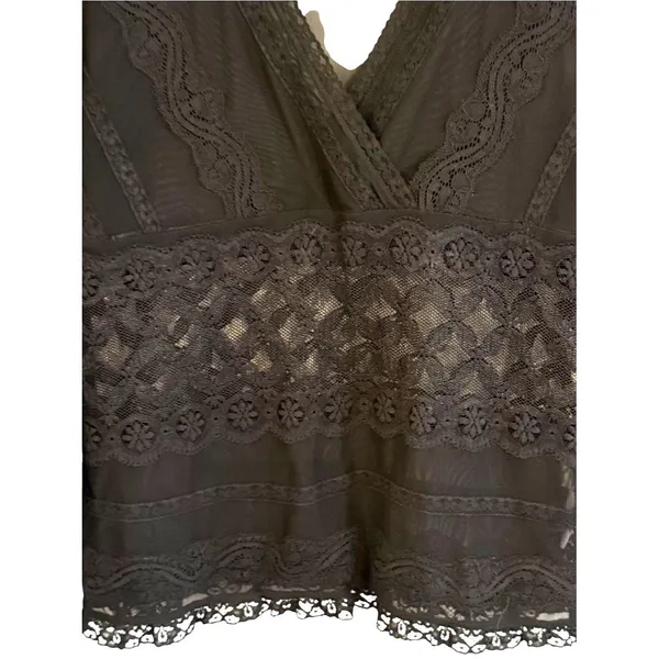 Dress Barn Womens Whimsigoth Black Sheer Mesh Lace Top Size L Boho Witchy Fairy Grunge - Image 3